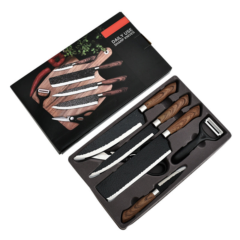 Hammer Pattern Six-piece Black Steel Forging Spray Paint Stainless Steel Kitchen Tool Set