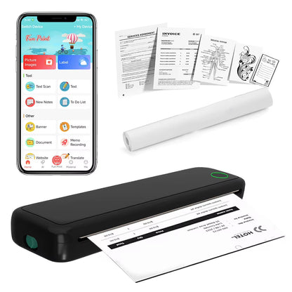 A4 Portable Thermal Printer Inkless BT Wireless Portable Printer with Printing Paper Min Portable A4 Label Maker Home Office Use