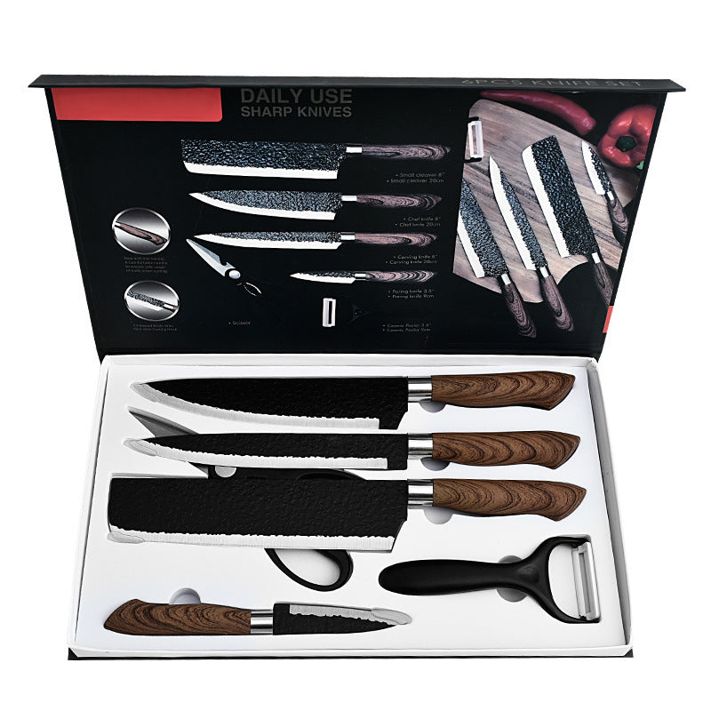 Hammer Pattern Six-piece Black Steel Forging Spray Paint Stainless Steel Kitchen Tool Set
