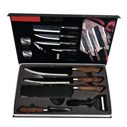 Hammer Pattern Six-piece Black Steel Forging Spray Paint Stainless Steel Kitchen Tool Set